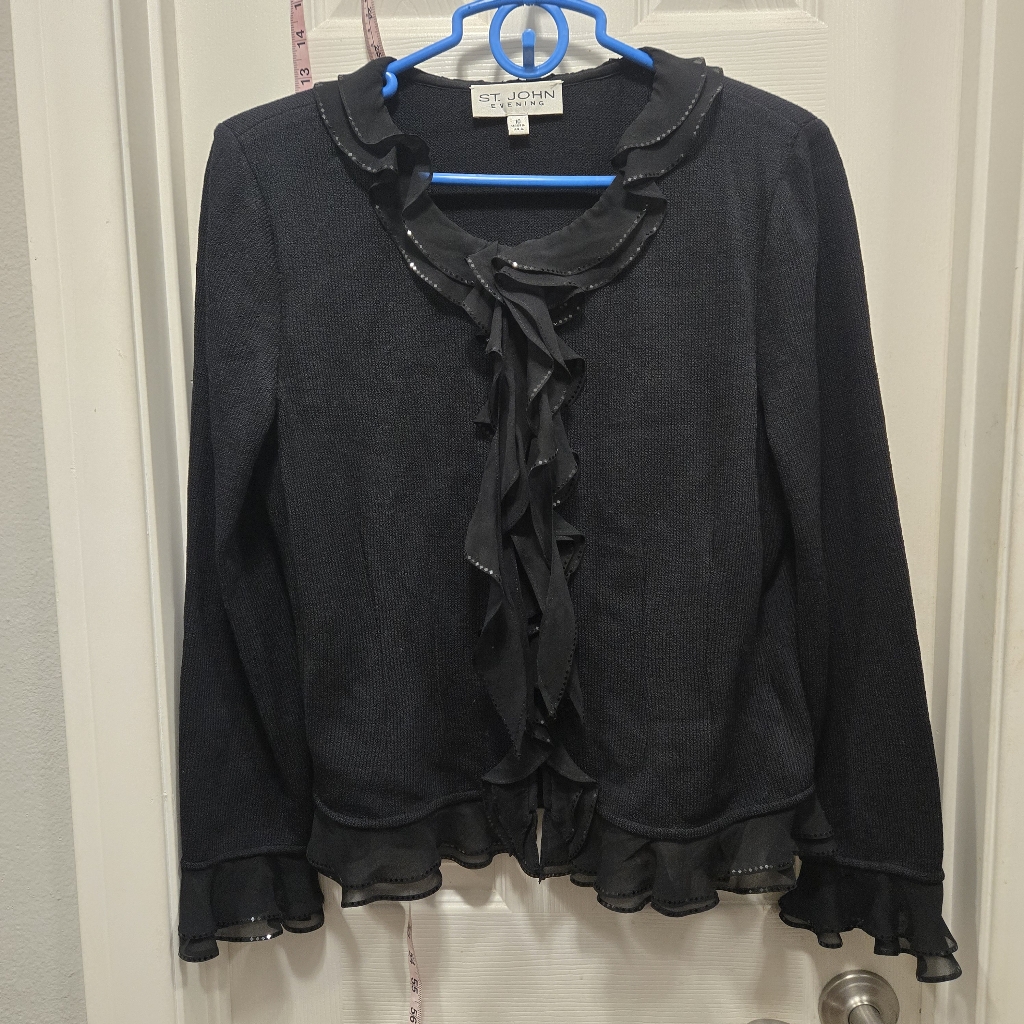 St. John Sparkle Ruffled Sweater Jacket Size 10